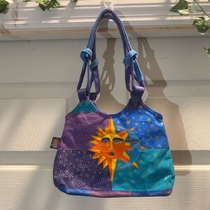 Laurel Burch Purple and Blue Sun and Moon Shoulder Bag